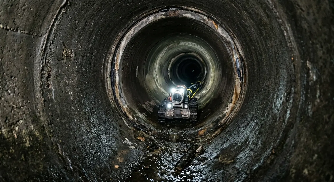 Robotic sewer camera inspecting pipe interior for Sewer Line Cleaning in Solvay